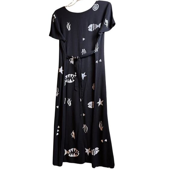 Vtg Connie Choi‎ 90’s Tropical TieBack Maxi Dress Fish Beach Retro Artsy Sz L - Picture 2 of 12